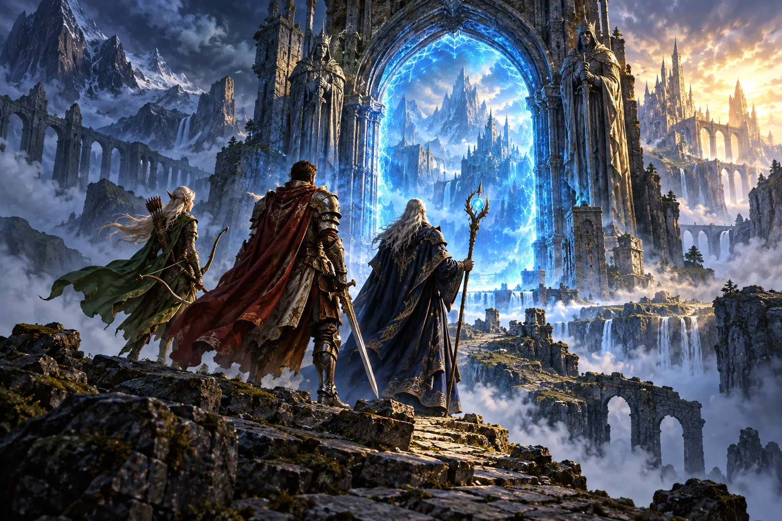 Chiến binh, pháp sư và cung thủ trước cổng thành MU fantasy
